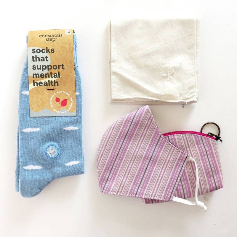 Fair Trade Accessories Bundle - Organic Cotton Socks, Bandana & Reversible Face Mask Set