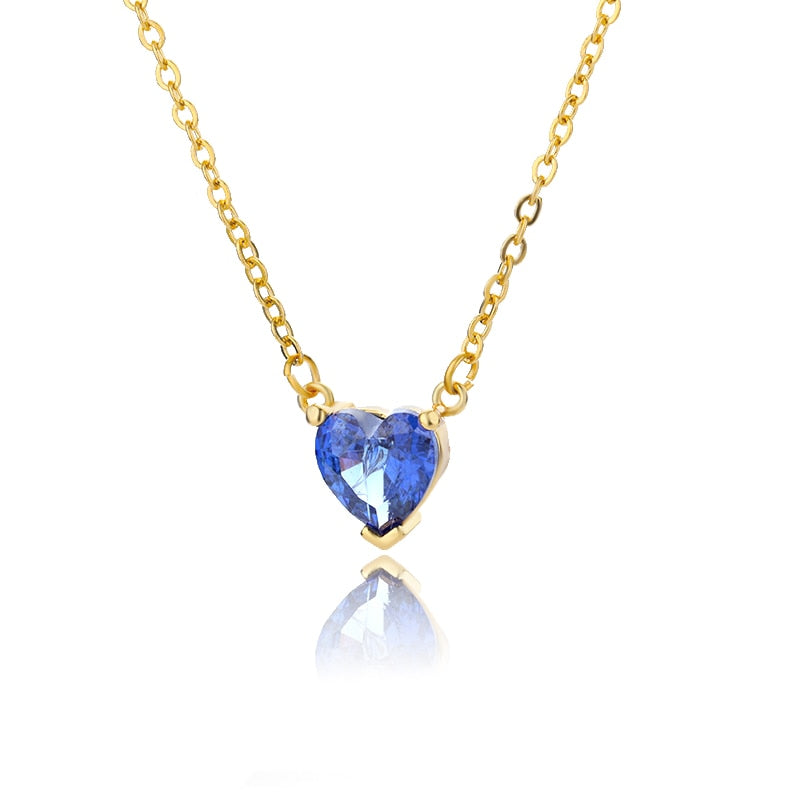 Crystal Heart Pendant Necklace - Gold & Platinum Stainless Steel