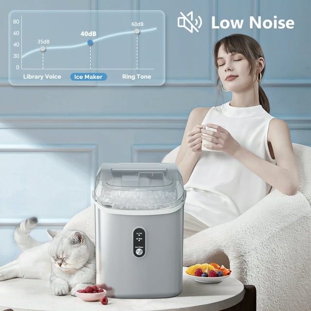 KISSAIR Nugget Countertop Ice Maker, 35Lbs/24Hrs, Self-Cleaning Pebble Ice Machine with Ice Basket & Scoop - Gray