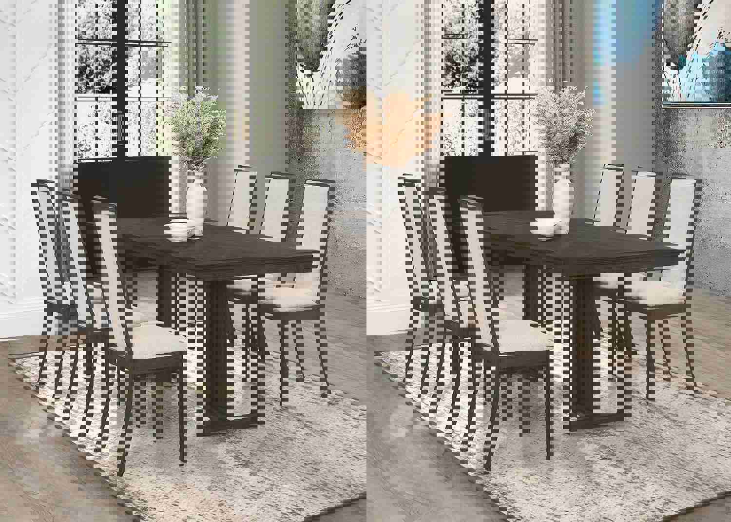 Kelly Rectangular Dining Table Set Beige and Dark Grey