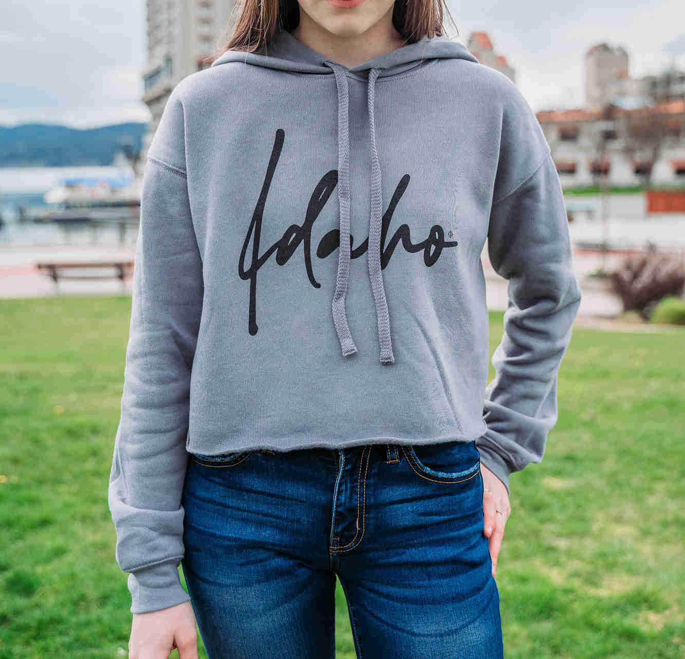 Fancy Gray Idaho Hoodie Crop Top