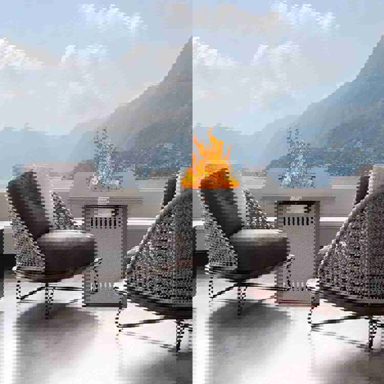 28 50000 BTU Silver Outdoor Propane Gas Fire Pit Table with Lid & Lava Rock