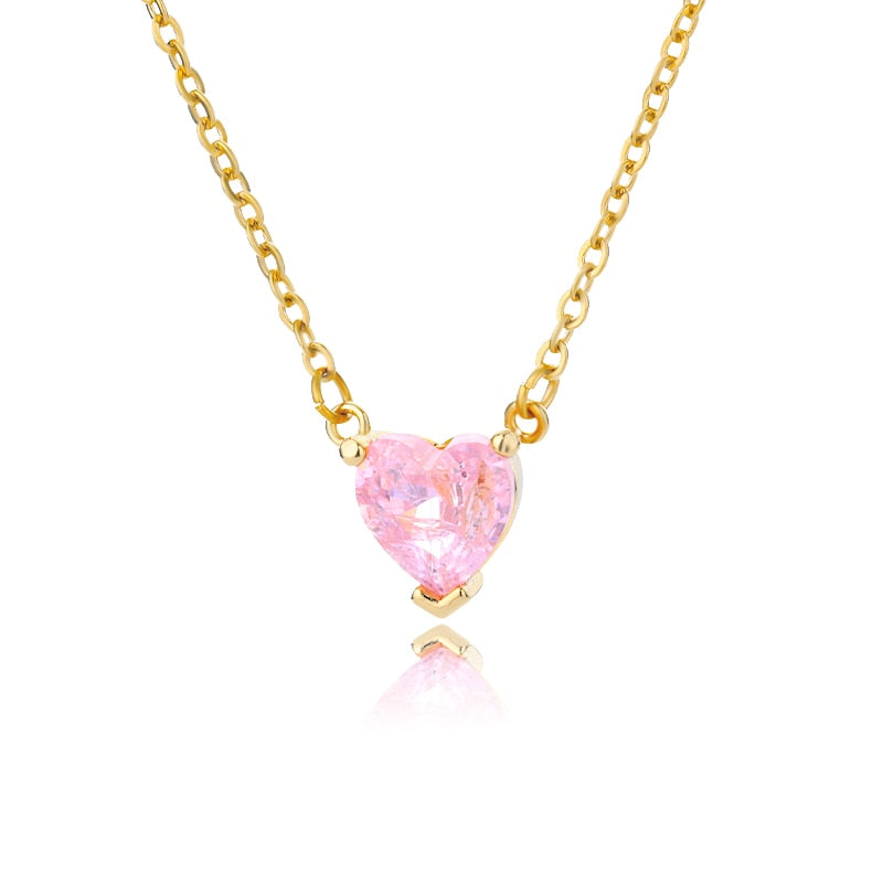 Crystal Heart Pendant Necklace - Gold & Platinum Stainless Steel