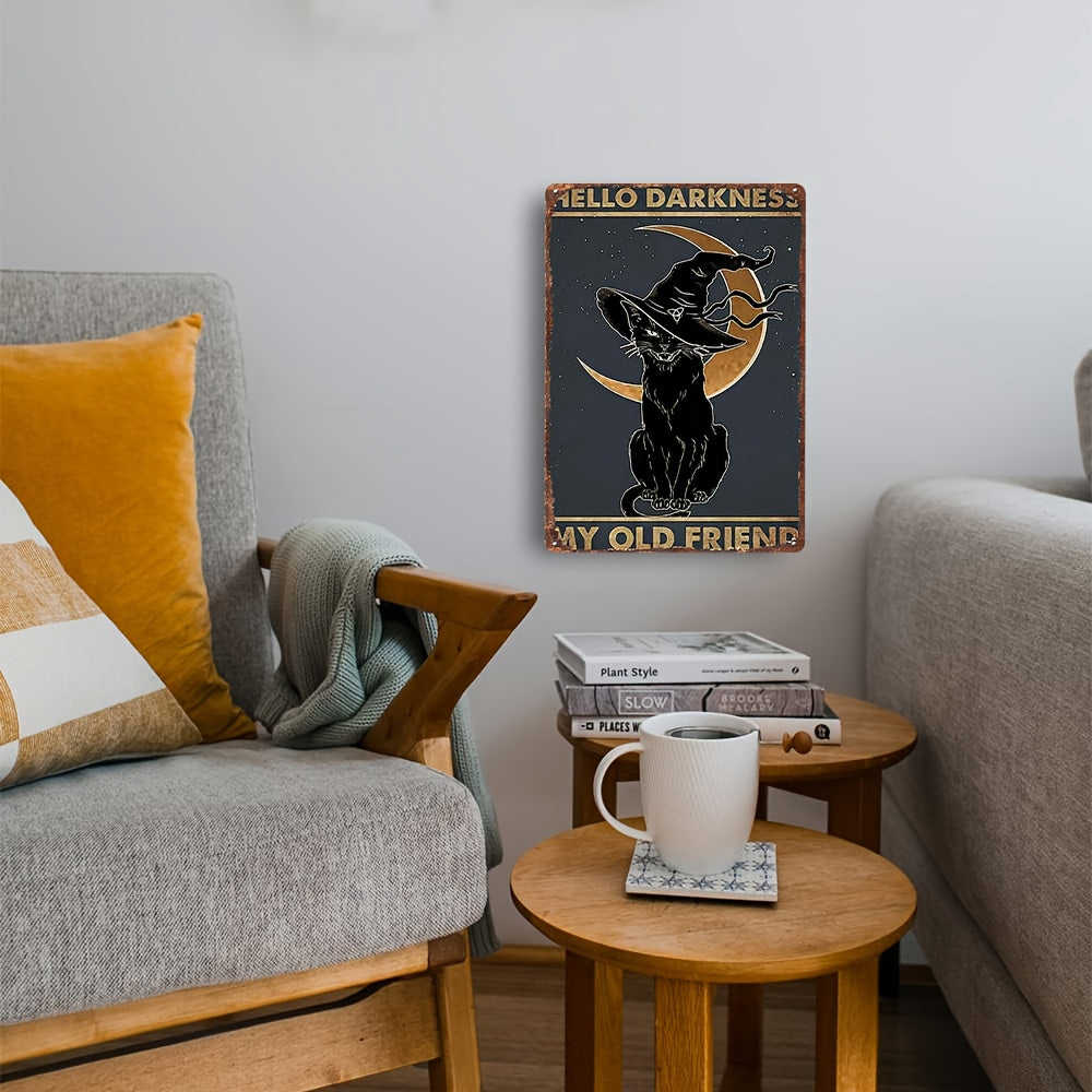1pc HELLO DARKNESS MY OLD FRIEND Metal Tin Sign - Vintage Wall Art for Home, Bar, Cafe, Garage