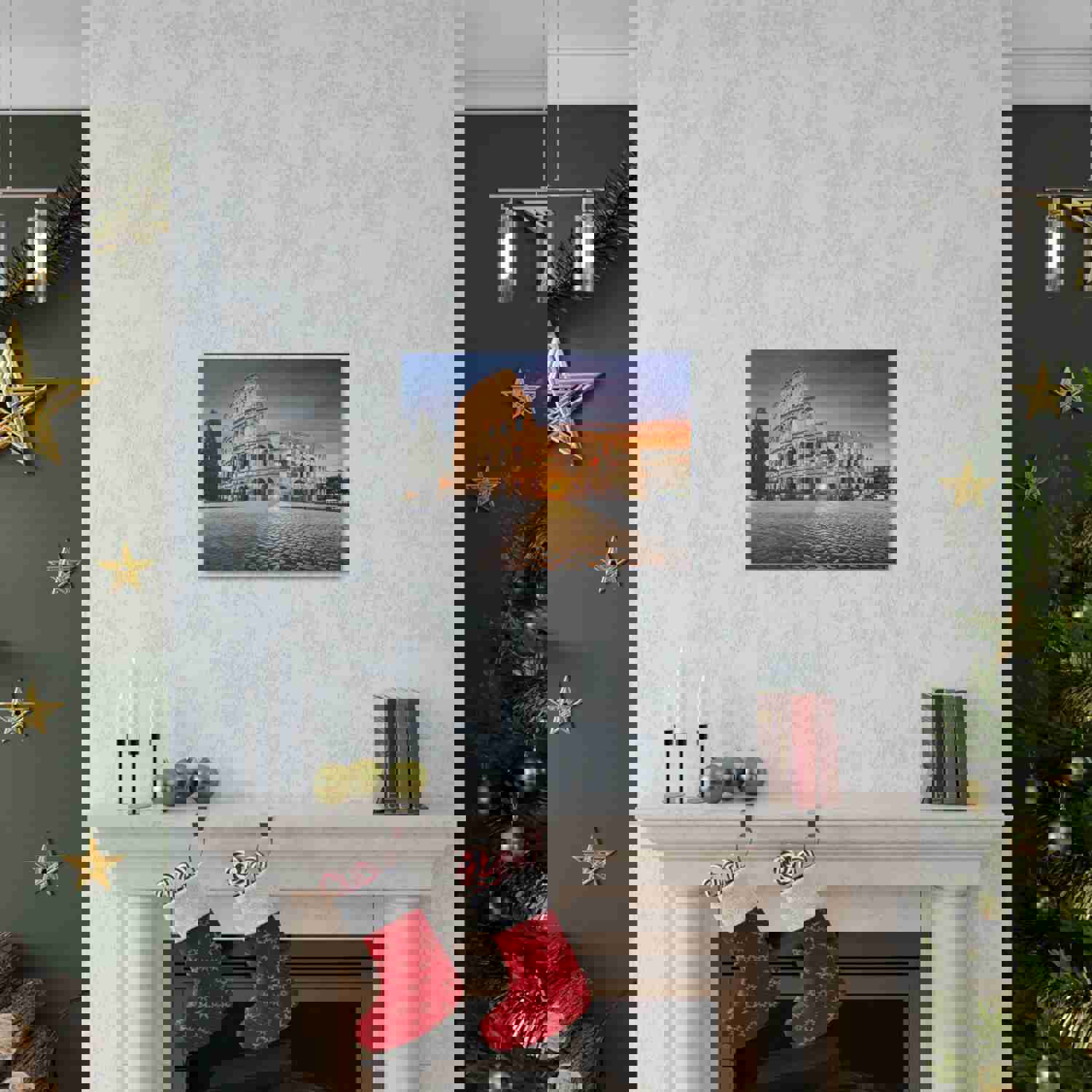 Colosseum in Rome Night Modern Multicolor Scenic Nature Photography Canvas Wall Art