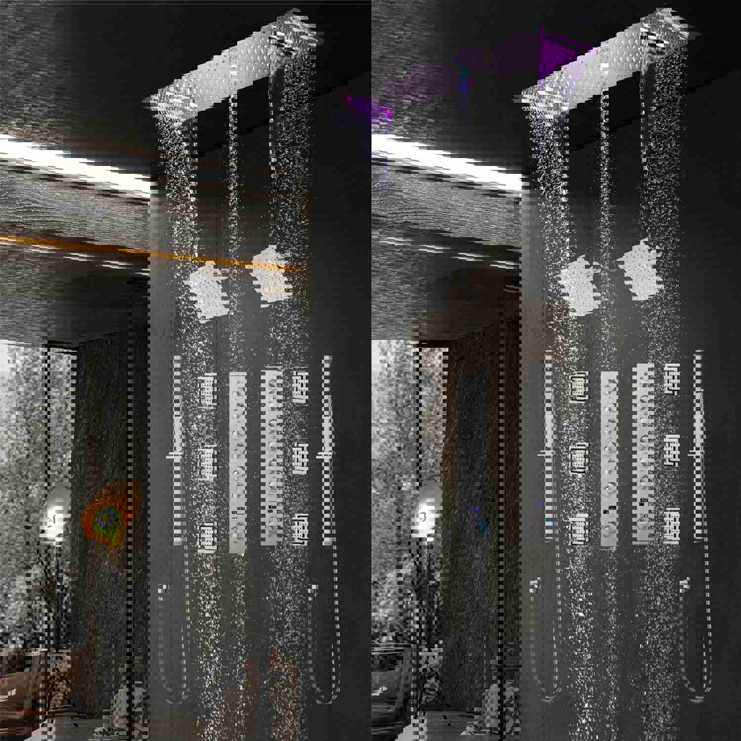 FUSE 36-Inch Dual Showerhead Complete LED Music Shower Set with 6 Body Jets