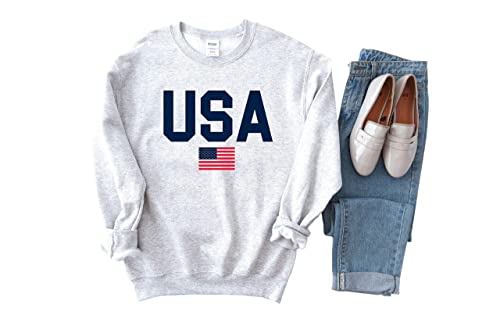 Up2ournecksinfabric USA Sweatshirt - Patriotic Red White and Blue America Top for Women