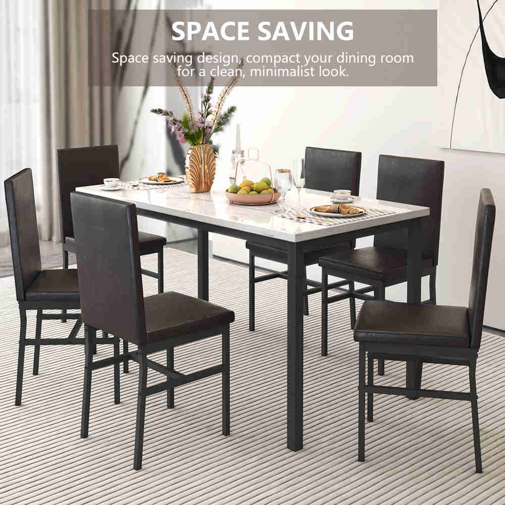 SEGMART 7-Piece Modern Dining Set with Table and 6 High-back Upholstered Chairs