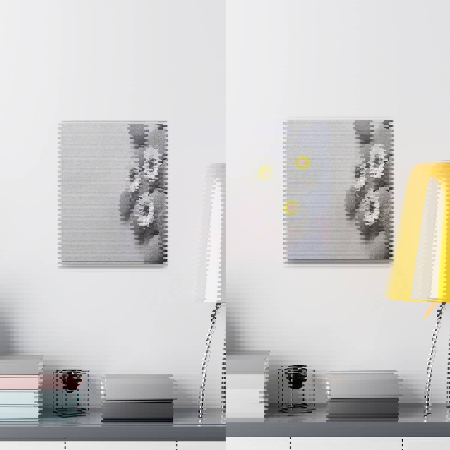 Three White Flower Forest Floral Nature Photography Canvas Wall Art for Home Decor