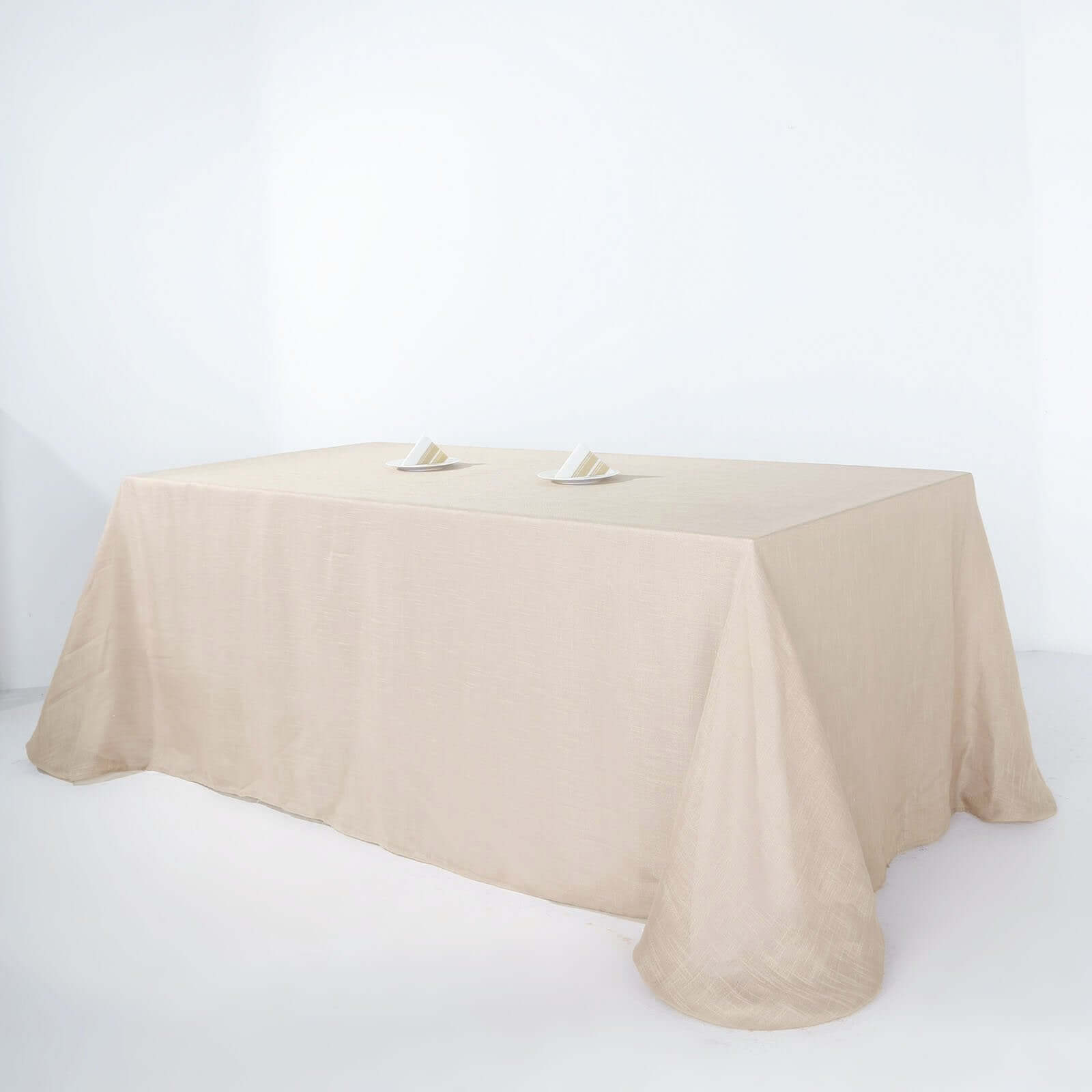 Beige Seamless Rectangular Tablecloth with Slubby Texture, Wrinkle Resistant Faux Linen Tablecloth 90x156