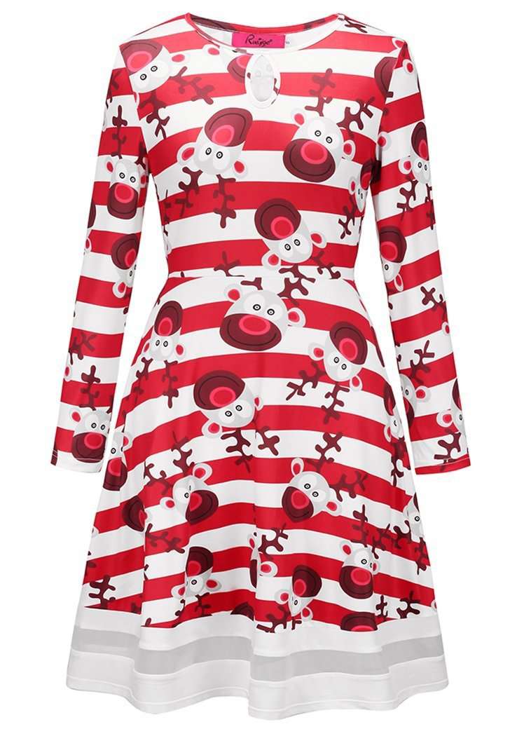 Women's Christmas Deer Print Long Sleeve Dress