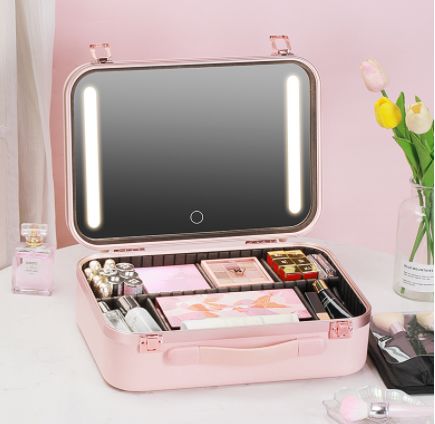 Fashionable Large Capacity Cosmetic Case With Mirror and Light