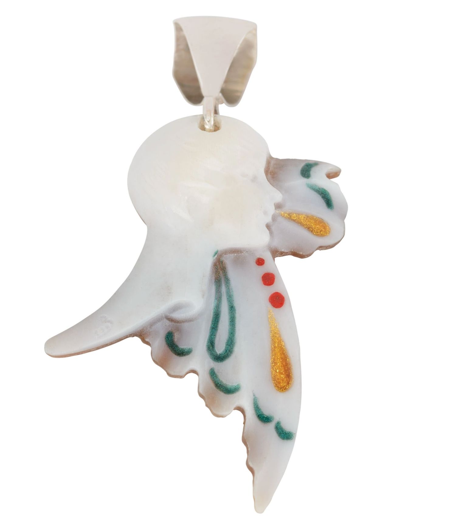 Enamel Carved Cameo Natural Shell Deco Style Sterling Silver Pendant