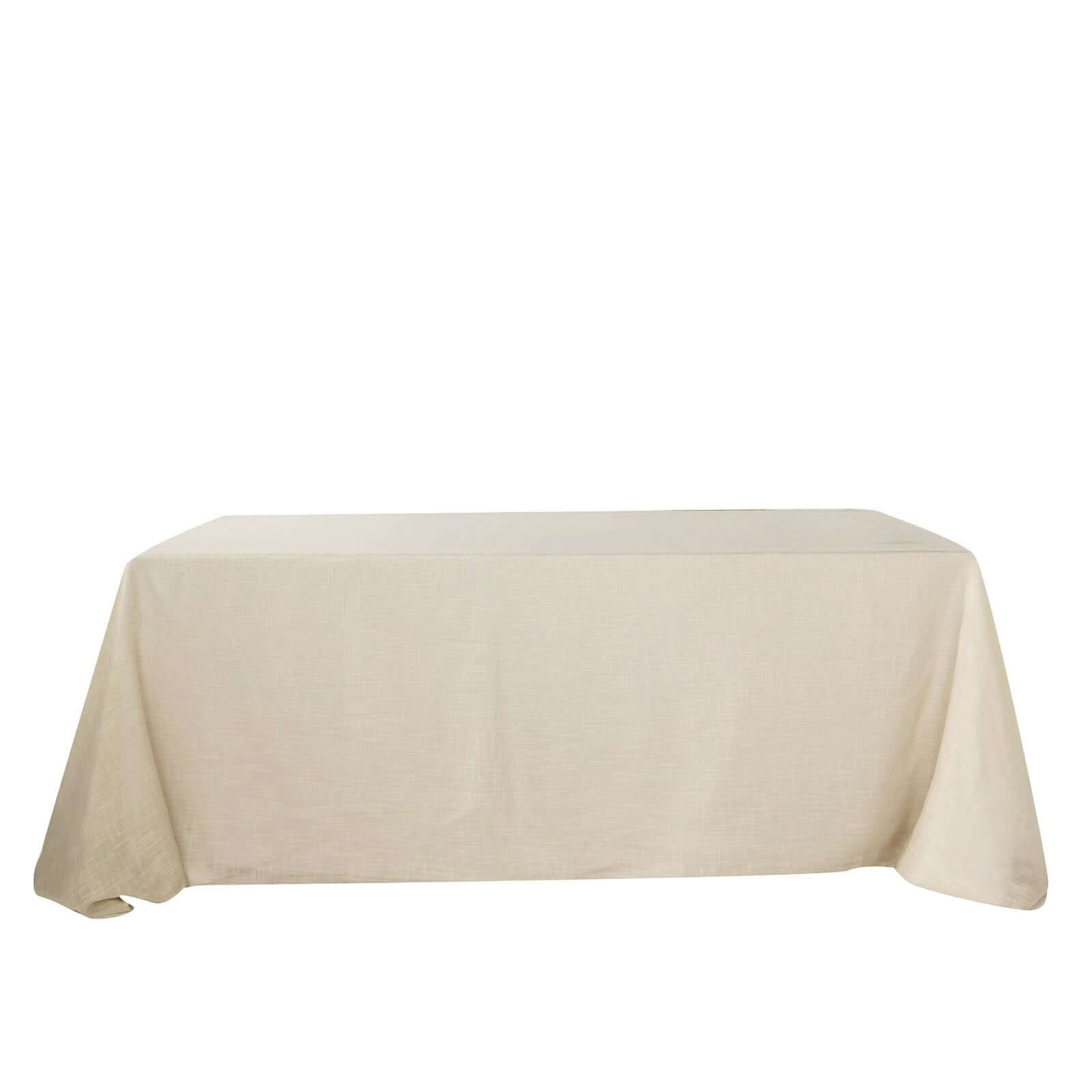 Beige Seamless Rectangular Tablecloth with Slubby Texture, Wrinkle Resistant Faux Linen Tablecloth 90x156