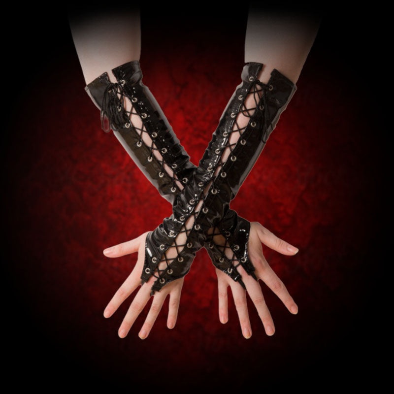 Adrienne Black Fingerless Vegan Leather Gloves