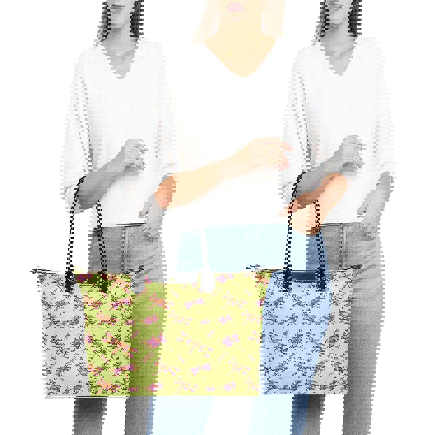 Gathering Lime Single-Shoulder Lady Handbag with Dragonfly Design