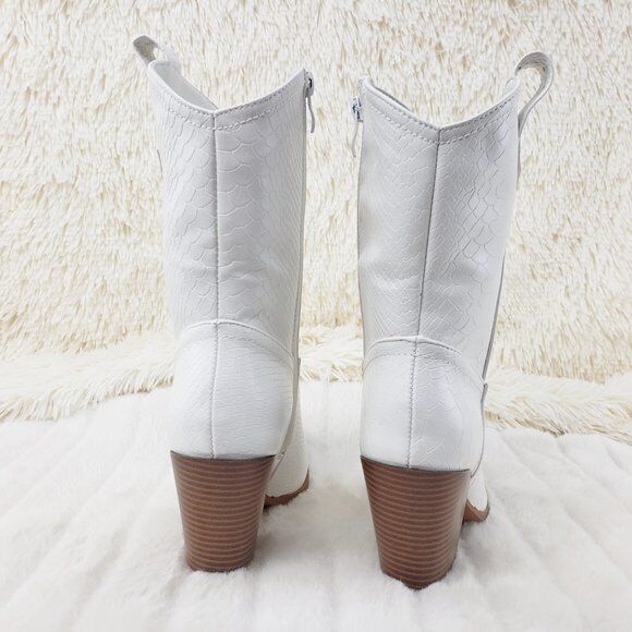Slayer White Cowgirl Cowboy Ankle Boots with Western Block Heels