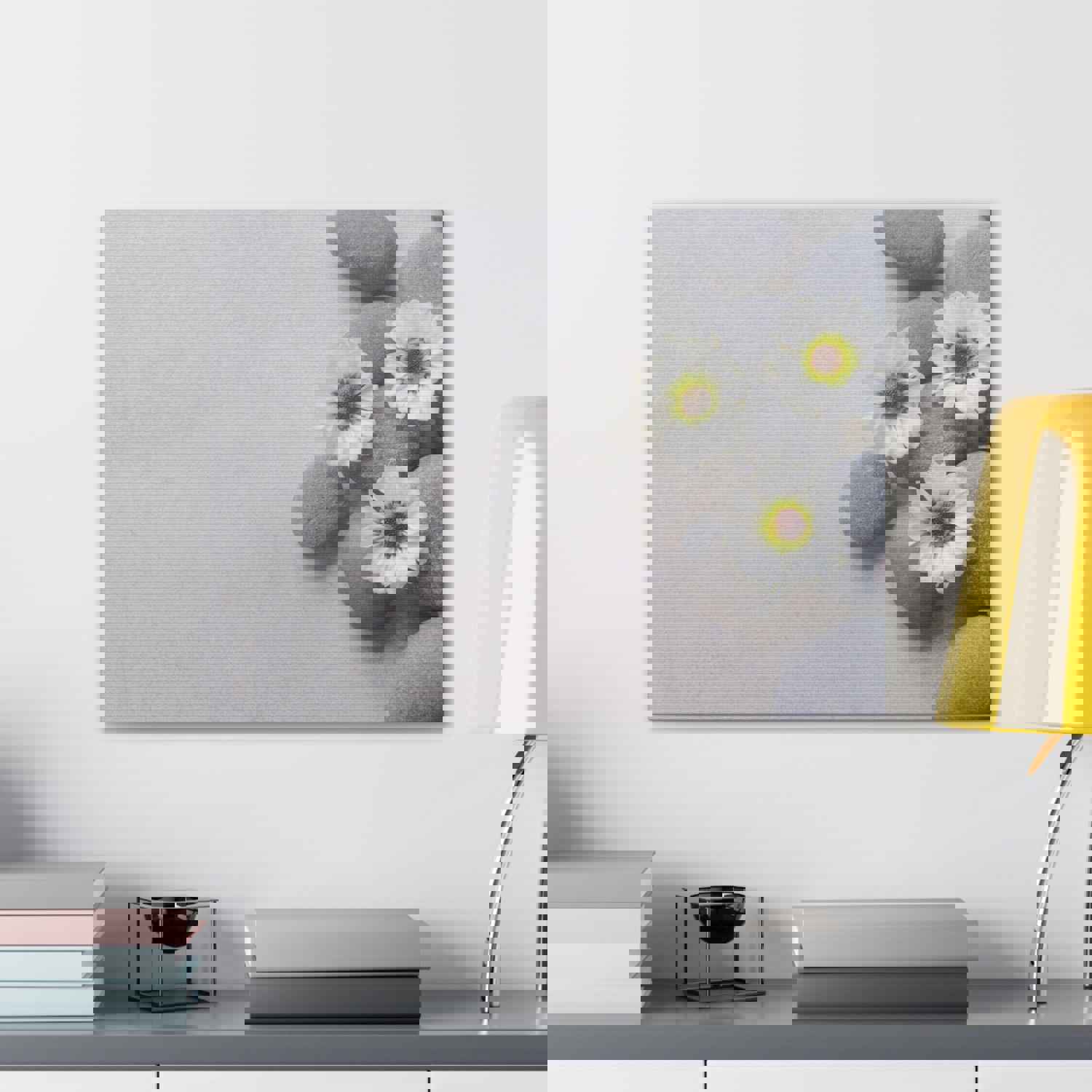 Three White Flower Forest Floral Nature Photography Canvas Wall Art for Home Decor