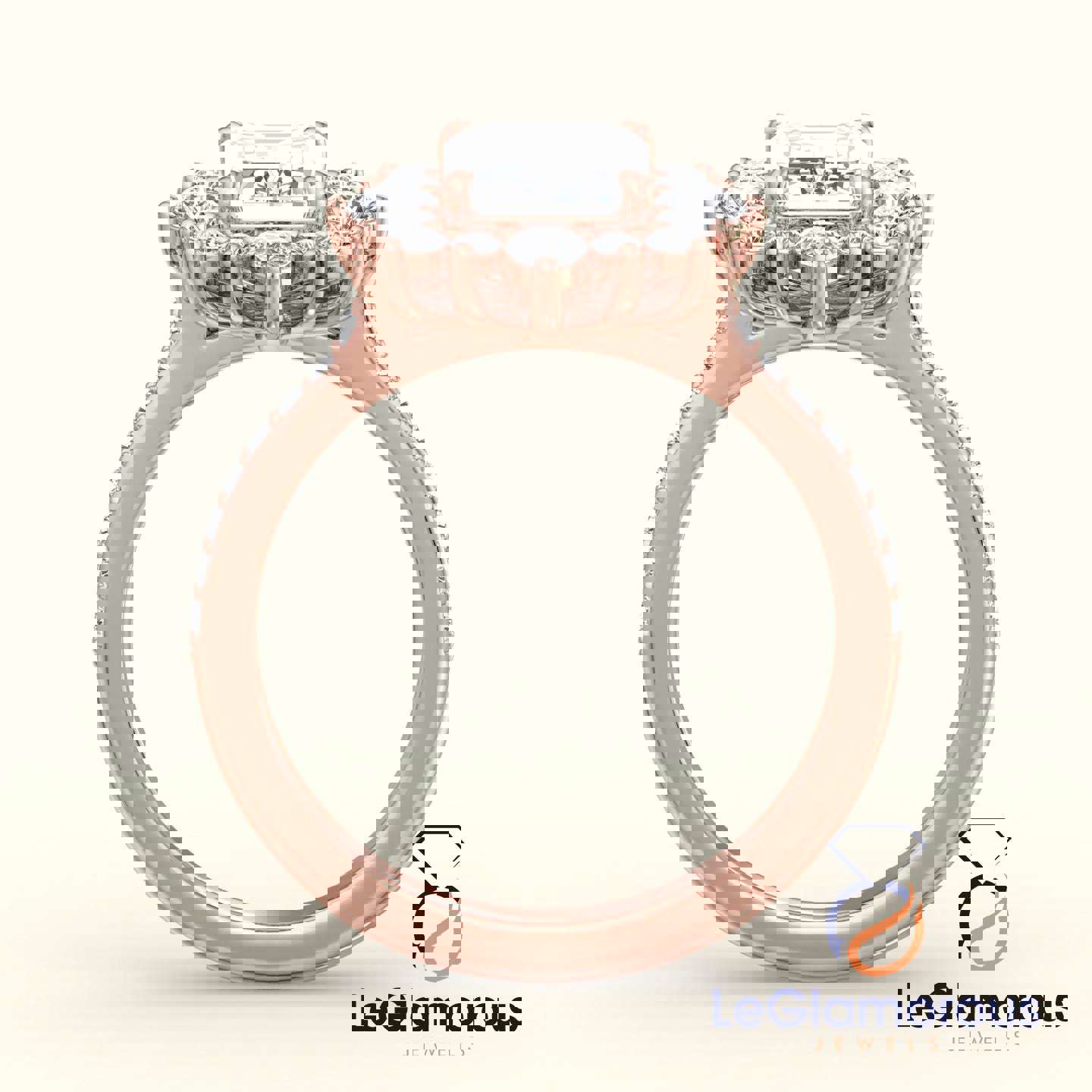 Lab Grown Emerald Cut Halo Engagement Ring For Wedding Gift