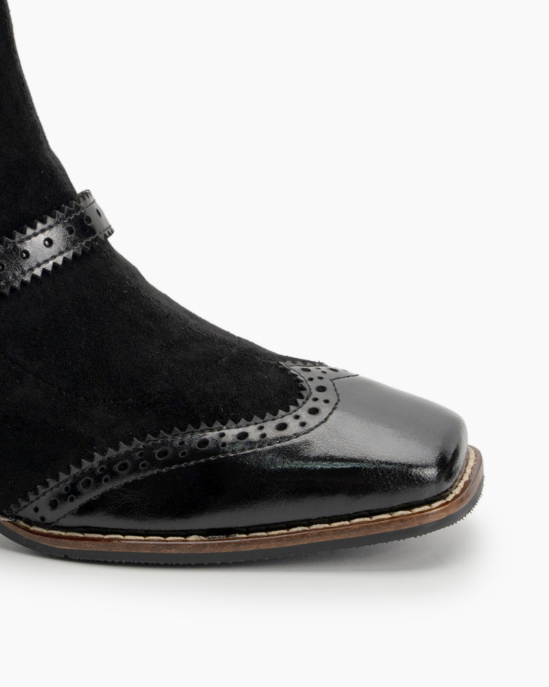 Elastic Suede Buckle Strap Embellishment Boots for Women