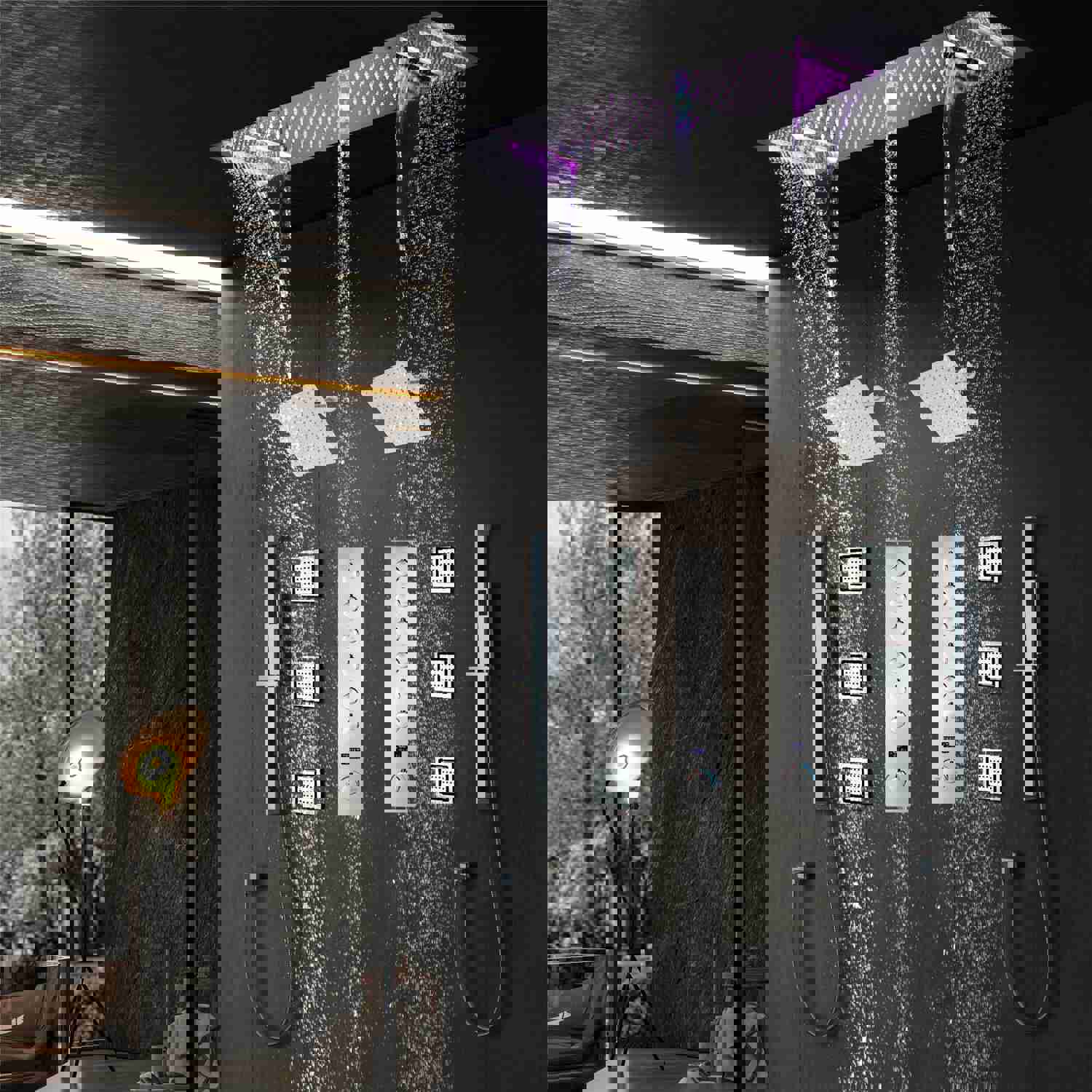 FUSE 36-Inch Dual Showerhead Complete LED Music Shower Set with 6 Body Jets