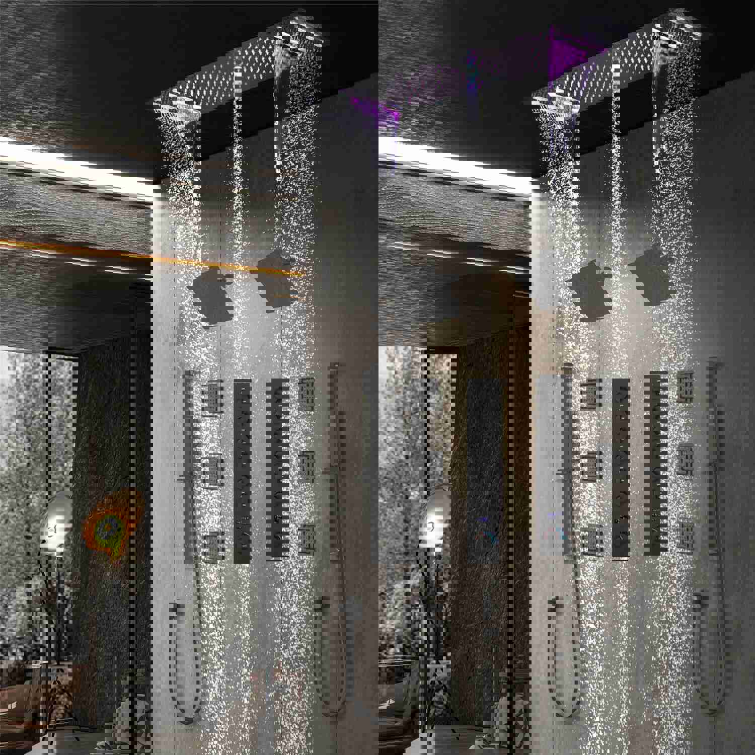 FUSE 36-Inch Dual Showerhead Complete LED Music Shower Set with 6 Body Jets