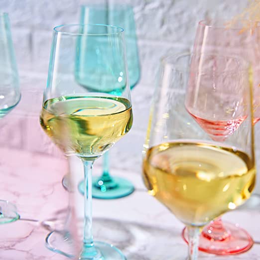 Colored Crystal Wine Glass Set of 6 - Elegant Italian Style Drinkware for Spring & Summer