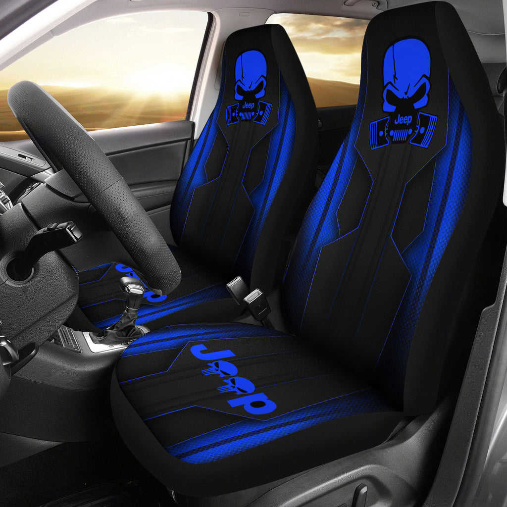 Jeep Skull Hydro Blue Color Car Seat Covers - Premium Custom Fit Accessories