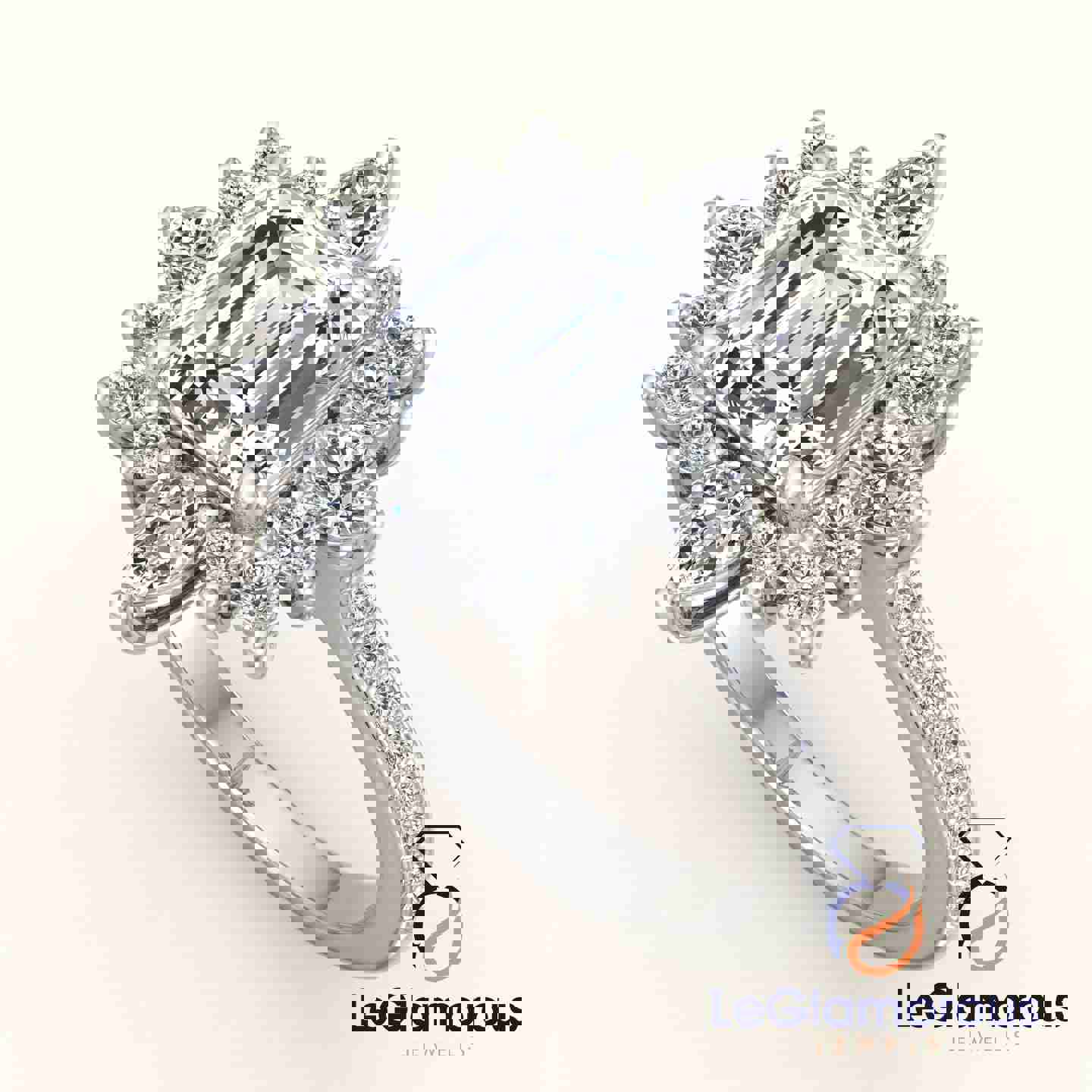 Lab Grown Emerald Cut Halo Engagement Ring For Wedding Gift