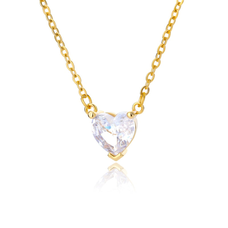 Crystal Heart Pendant Necklace - Gold & Platinum Stainless Steel