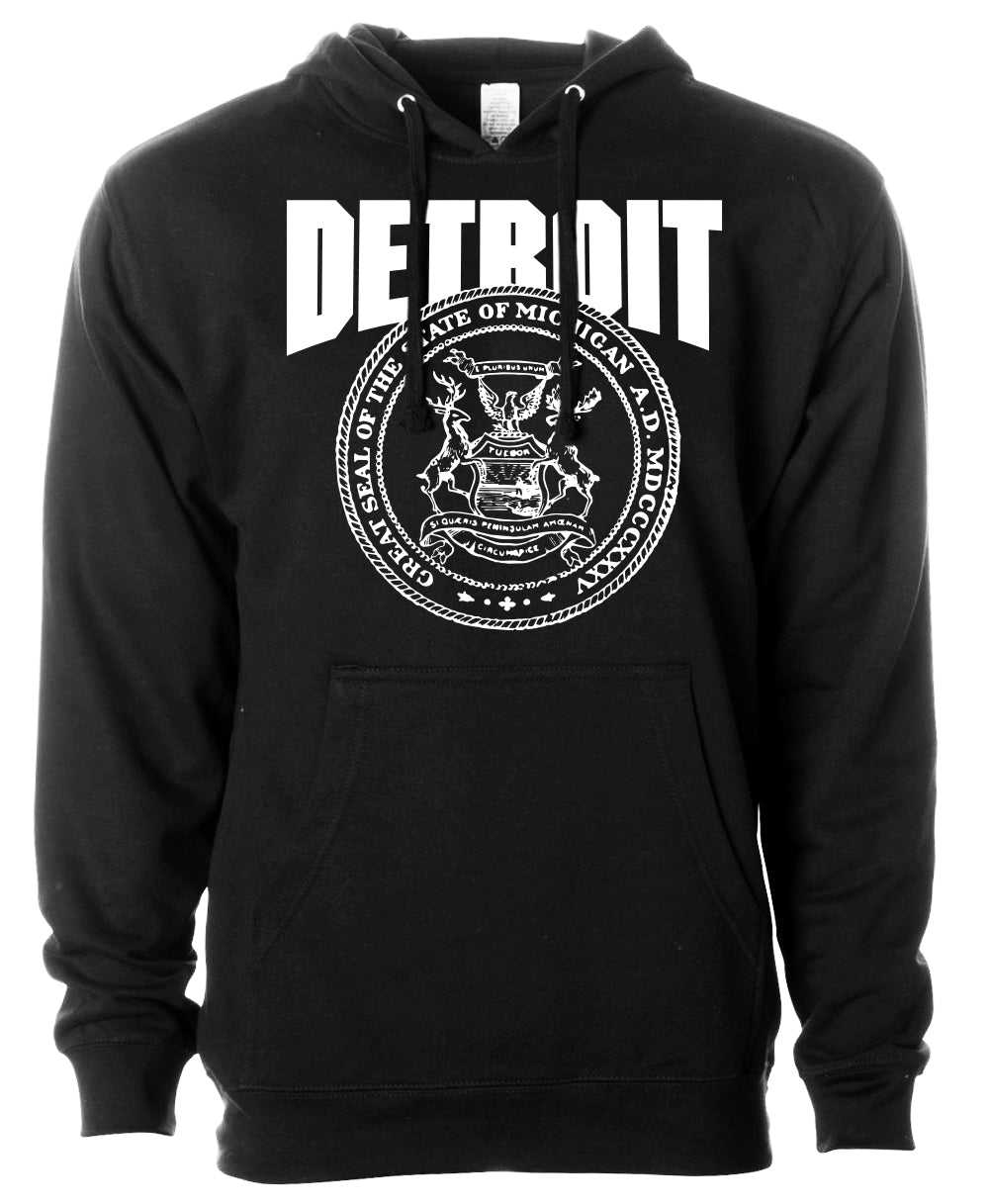 Detroit State Seal Hoodie - Black Midweight Pullover Hoodie