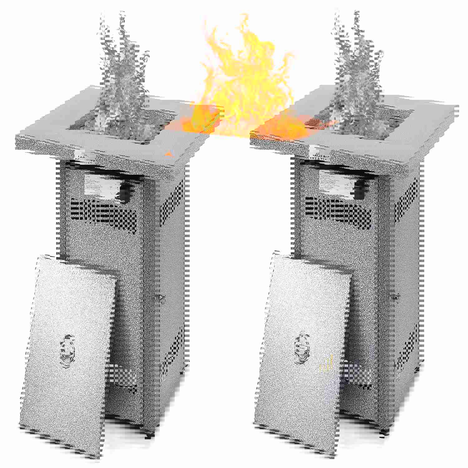 28 50000 BTU Silver Outdoor Propane Gas Fire Pit Table with Lid & Lava Rock