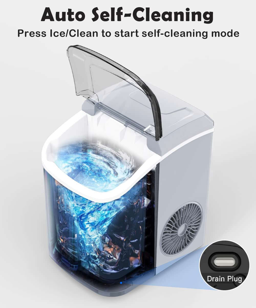 Portable Nugget Ice Maker with Self-Cleaning, 34Lbs/Day Output for Home, Kitchen, Office, and Parties