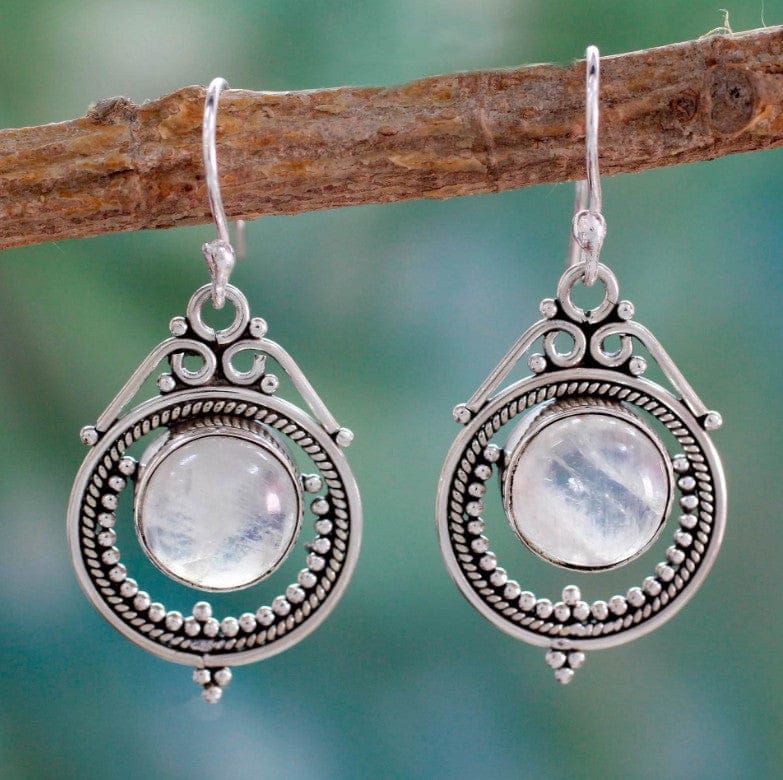 Silver Moonstone Earrings - Elegant Dangle Jewelry Gift for Women