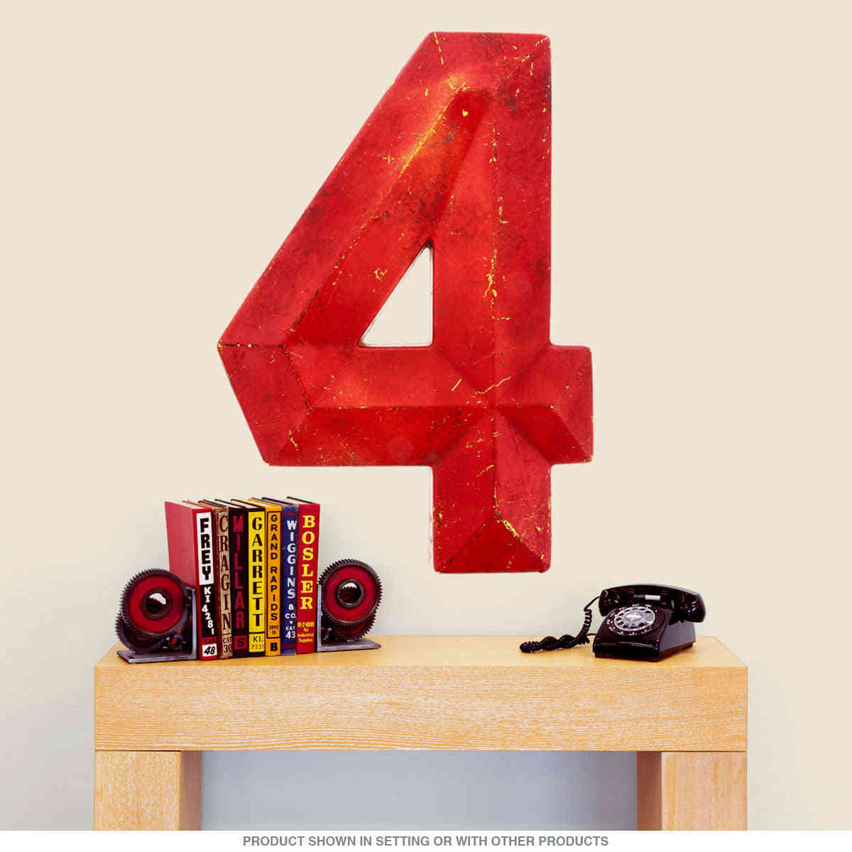 Number 4 Distressed Wall Decal Red - Vintage Retro Home Decor