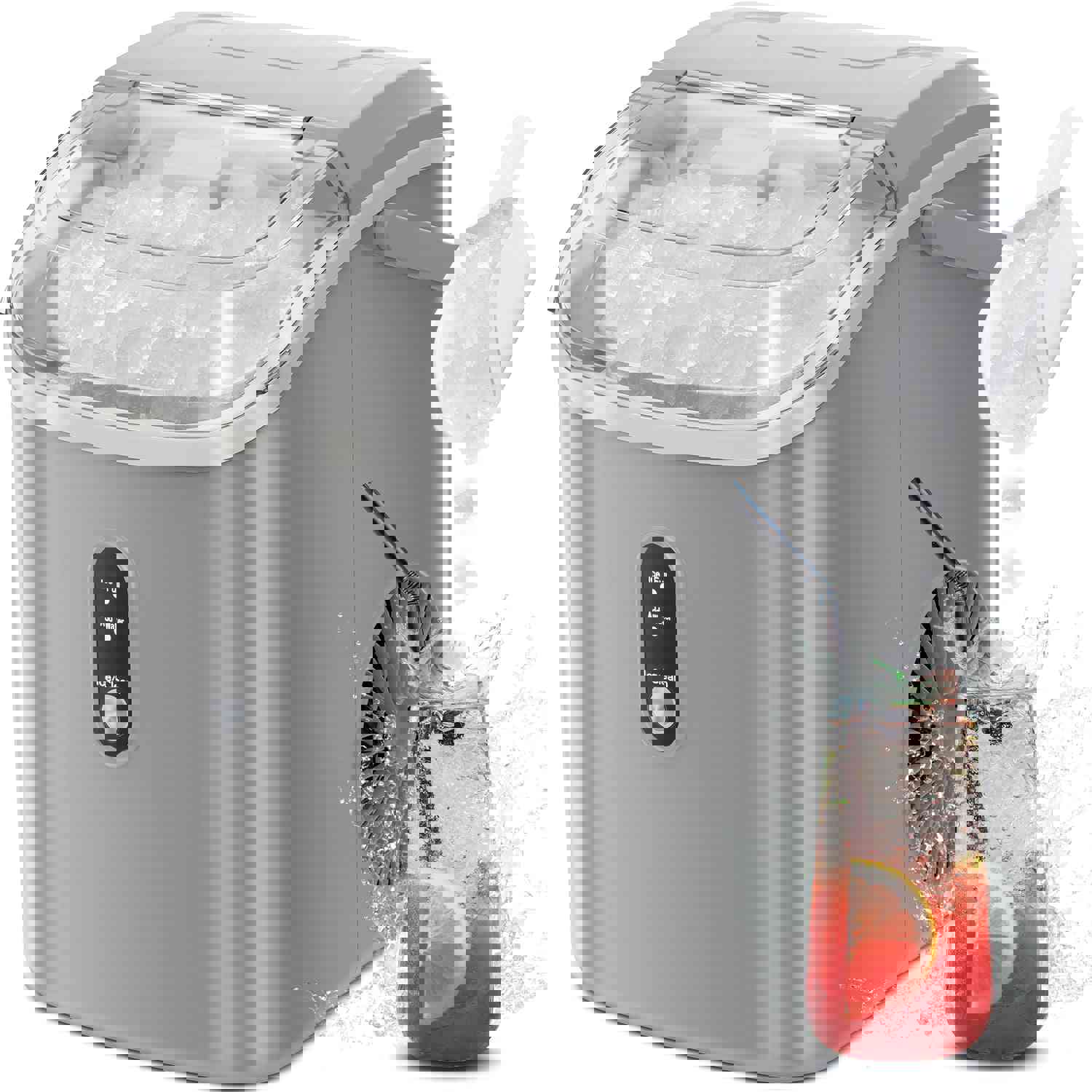 KISSAIR Nugget Countertop Ice Maker, 35Lbs/24Hrs, Self-Cleaning Pebble Ice Machine with Ice Basket & Scoop - Gray