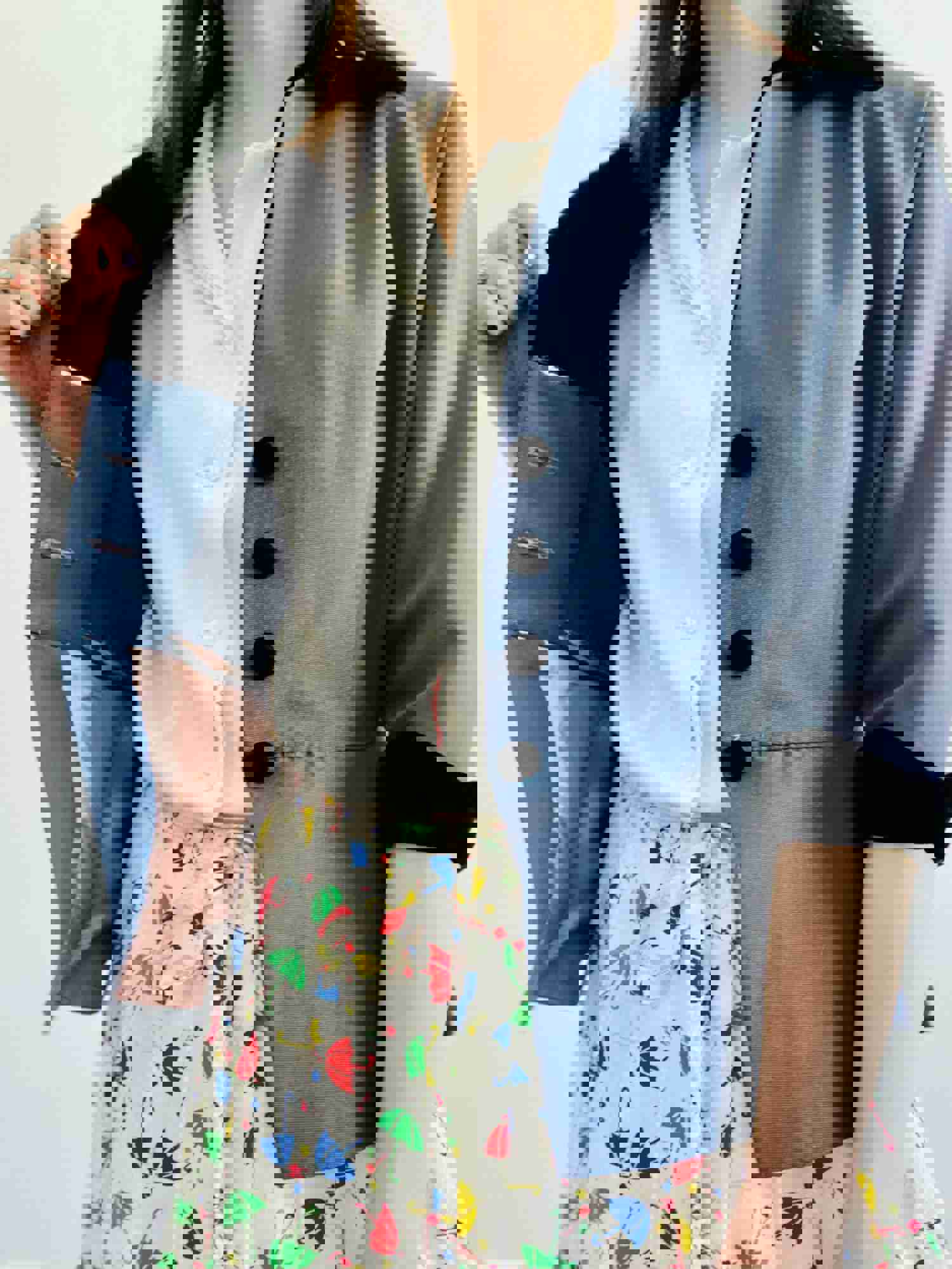 Vintage 1940s Blue Peplum Jacket with Black Velvet