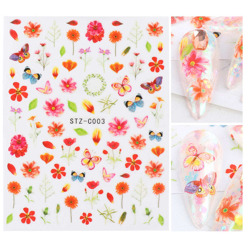3D Nail Sticker Decals - Flower Rose Butterfly Design for UV Nails