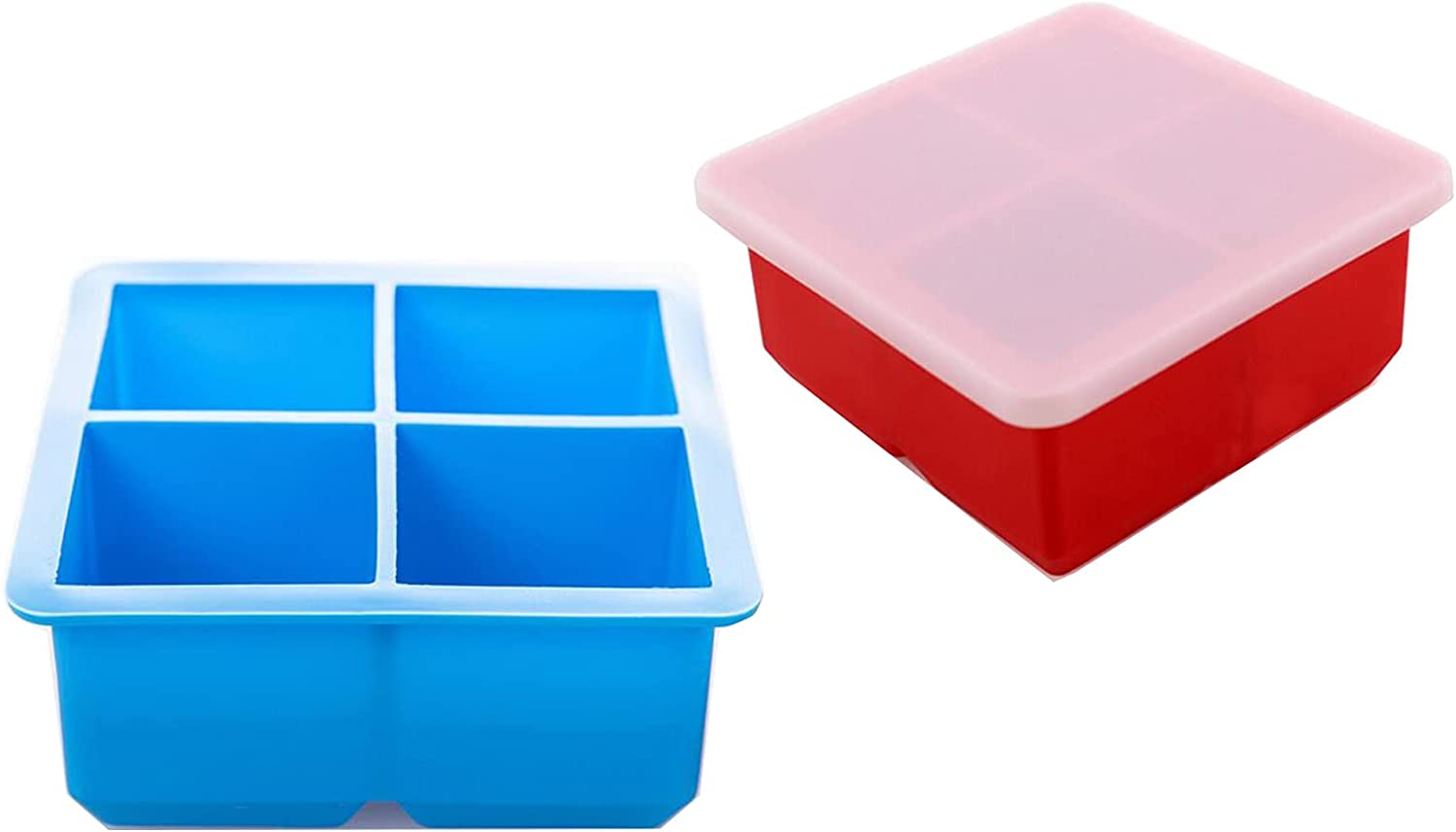 Adoric Life Ice Cube Tray, 2-Pack Large Silicone Ice Cube Makers for Whiskey and Cocktails