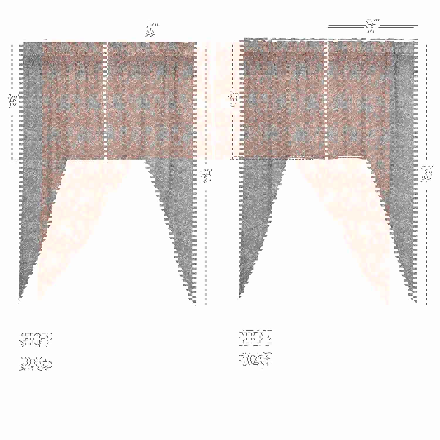 Farmhouse Swag Set Kaila Floral Pink Blue Creme Country Kitchen Curtains