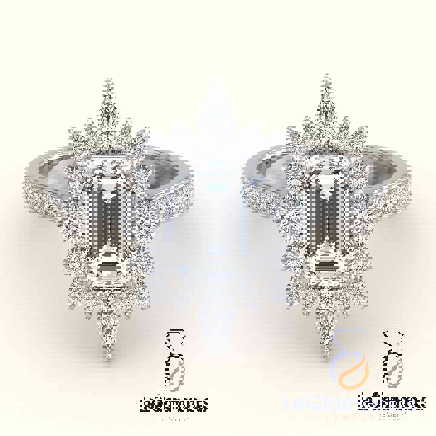 Lab Grown Emerald Cut Halo Engagement Ring For Wedding Gift