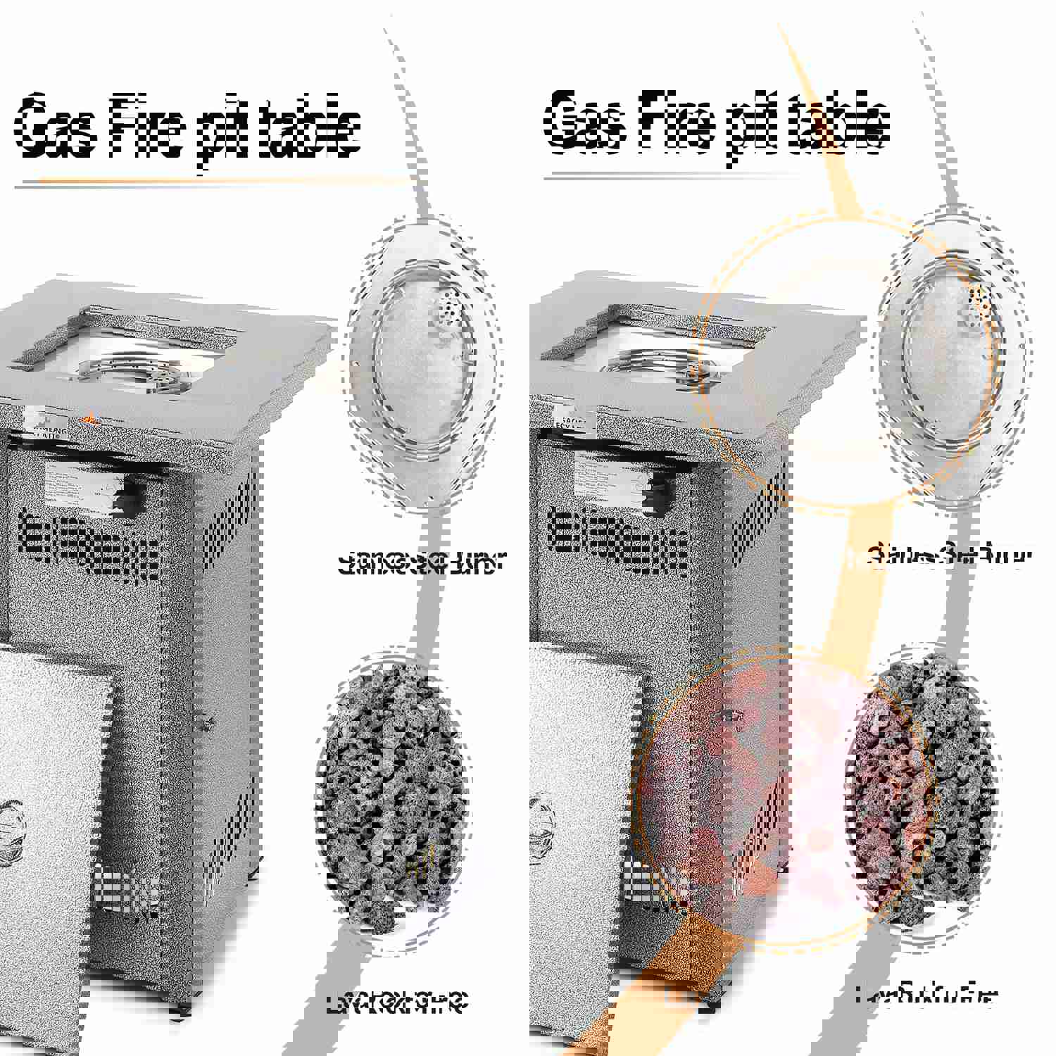 28 50000 BTU Silver Outdoor Propane Gas Fire Pit Table with Lid & Lava Rock