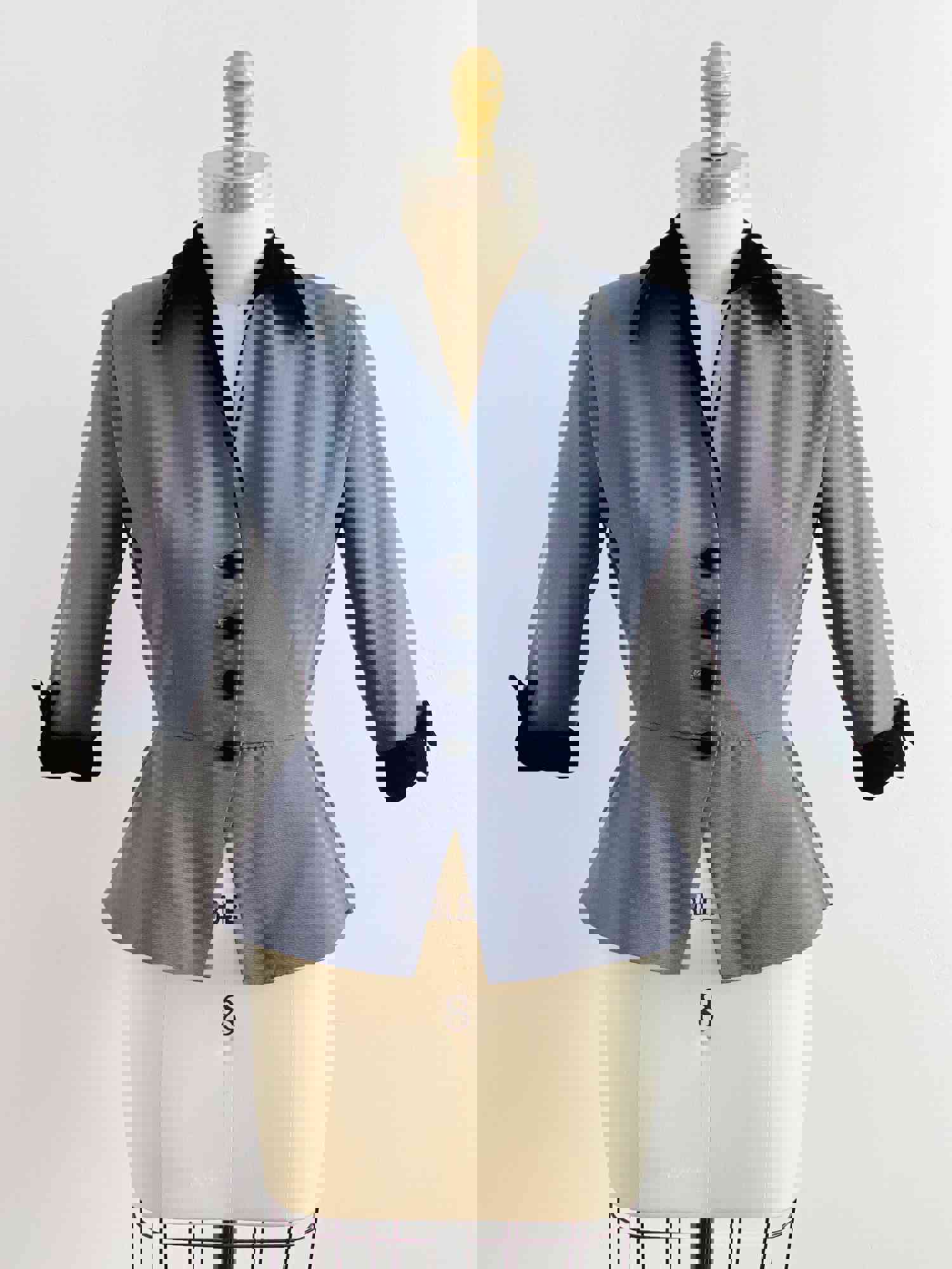 Vintage 1940s Blue Peplum Jacket with Black Velvet