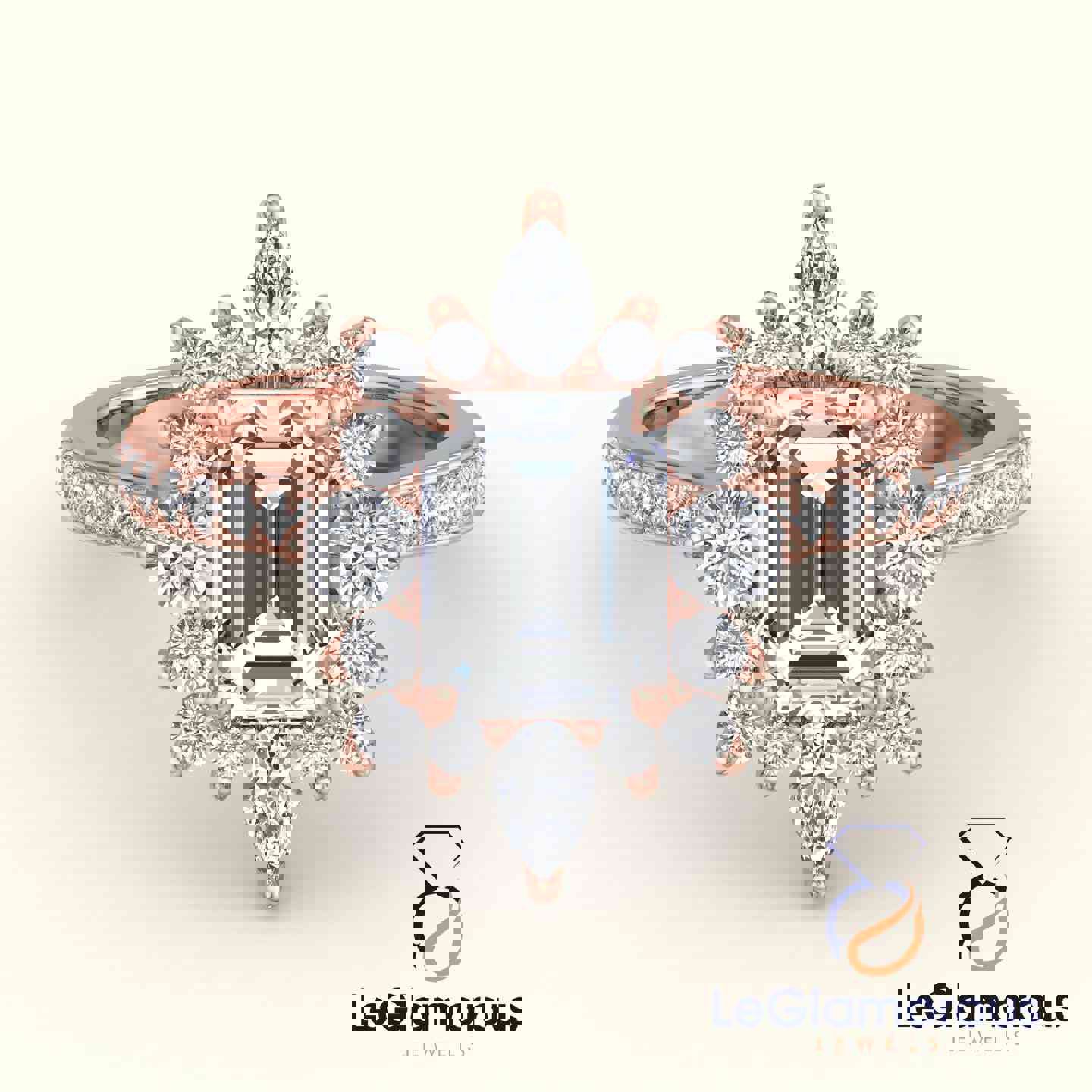 Lab Grown Emerald Cut Halo Engagement Ring For Wedding Gift