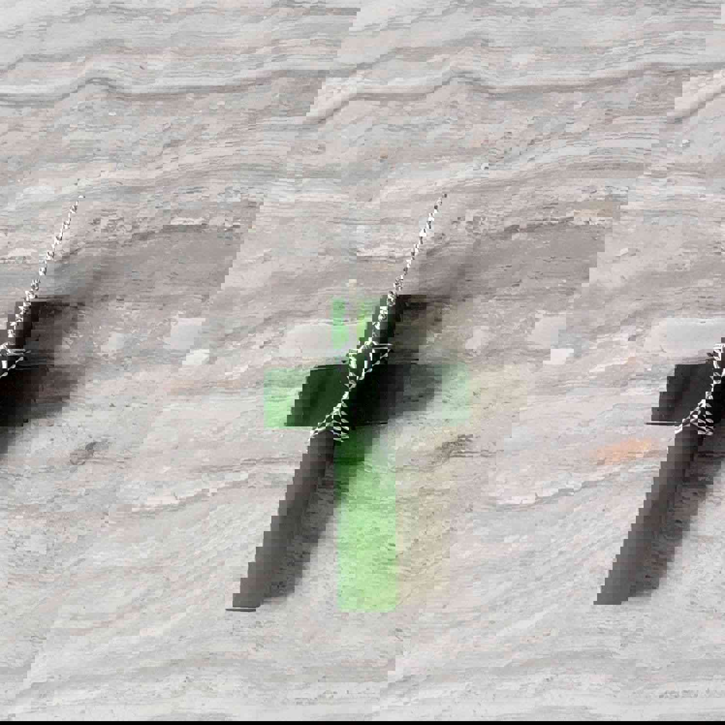 Genuine Nephrite Jade Cross Pendant Necklace with Sterling Silver Bail