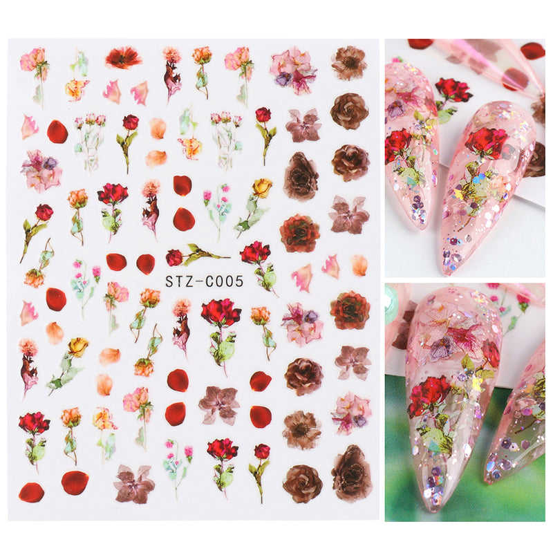 3D Nail Sticker Decals - Flower Rose Butterfly Design for UV Nails