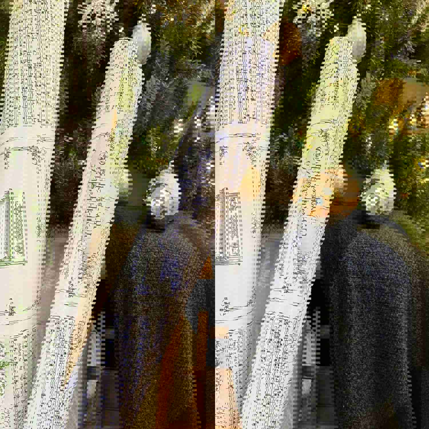 Christmas Carol Festive Wrapping Paper Rolls | Blue Vintage Holiday Music Sheets Gift Wraps