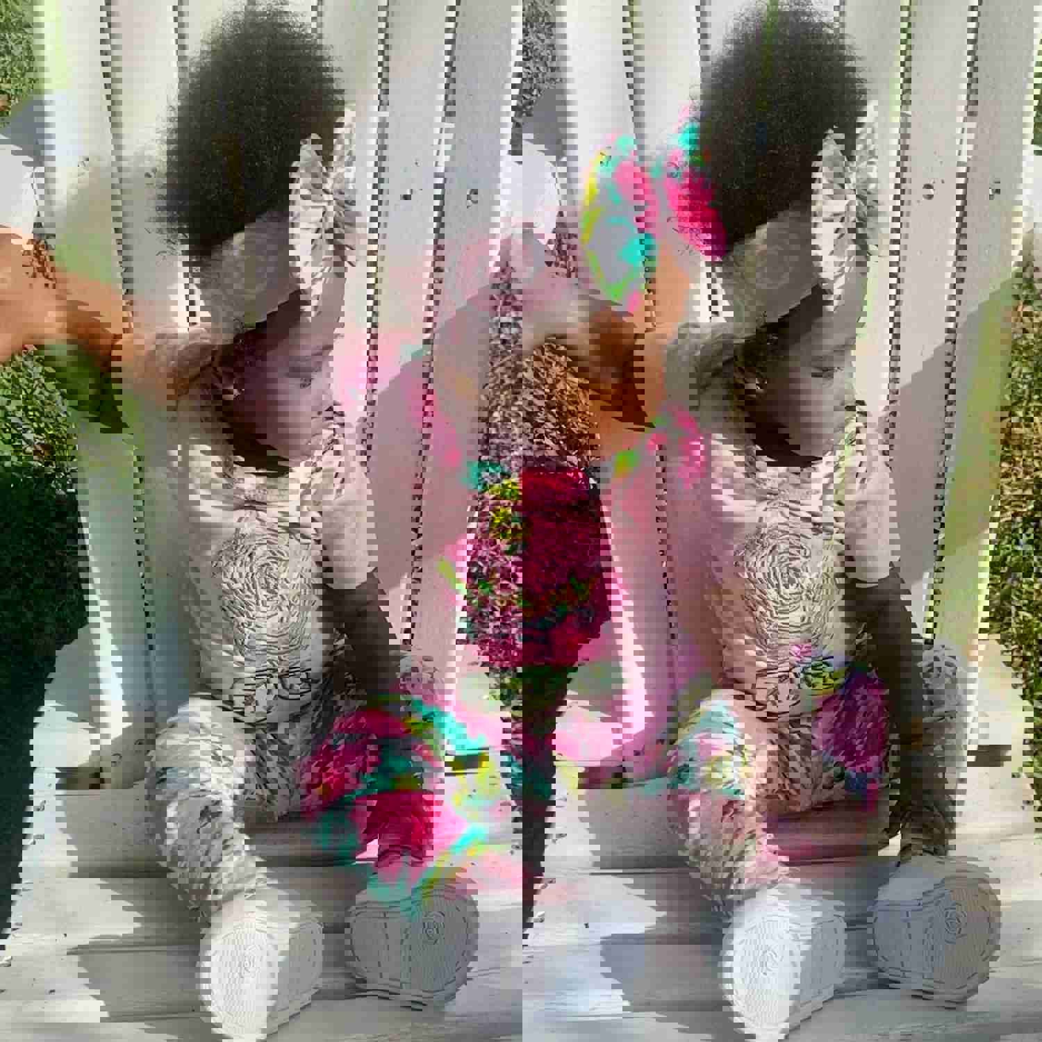 AnnLoren Baby Girls Pink Floral Onesie Pants Headband 3pc Gift Set