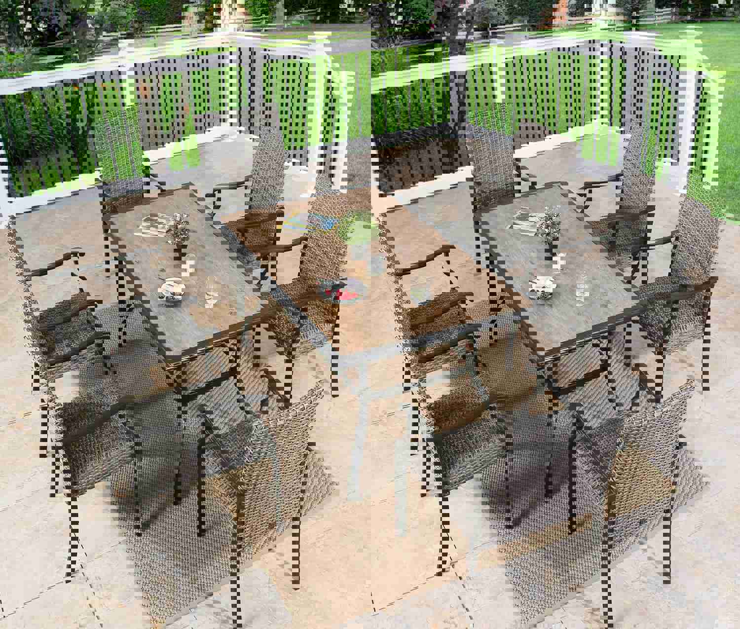 7 Piece Outdoor Dining Set with 6 Padded Chairs and 1 Rectangular Table