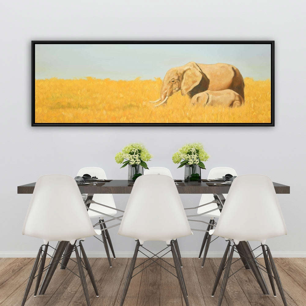 Elephant And Its Little One - Fine Art Gallery Wrapped Canvas 16x48